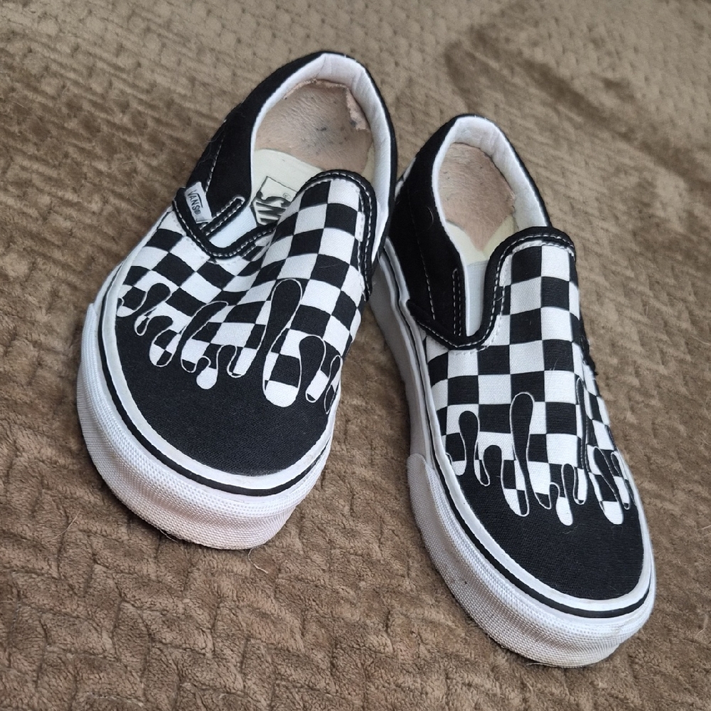 Vans Kids Black and White Drip Checkered Sneakers